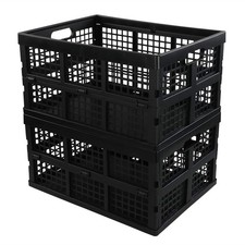 2 PCS 34Quart Black Stacking Milk Crates Collapsible Storage Container Bins