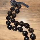Hawaiian Kukui Nut Black Bead Necklace Heart Shaped Seeds on Ribbon Boho Jewelry — photo 2