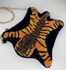 RARE Betsey Johnson Kitsch Gimme Some Skin Beaded Velvet Tiger Skin Rug Bag