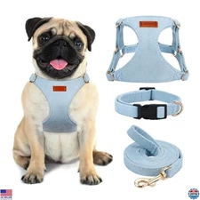 No Pull Dog Harness Set - Soft Adjustable Harness, Collar & Leash for Small Dogs