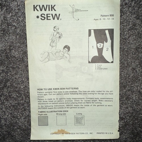 KWIK SEW 808 Sewing Pattern for Girls' Swimsuit Bathers Racer Back Sz 8-14 Uncut - Picture 5 of 9