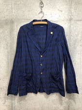LARDINI Tailored Jacket Check Linen Blue