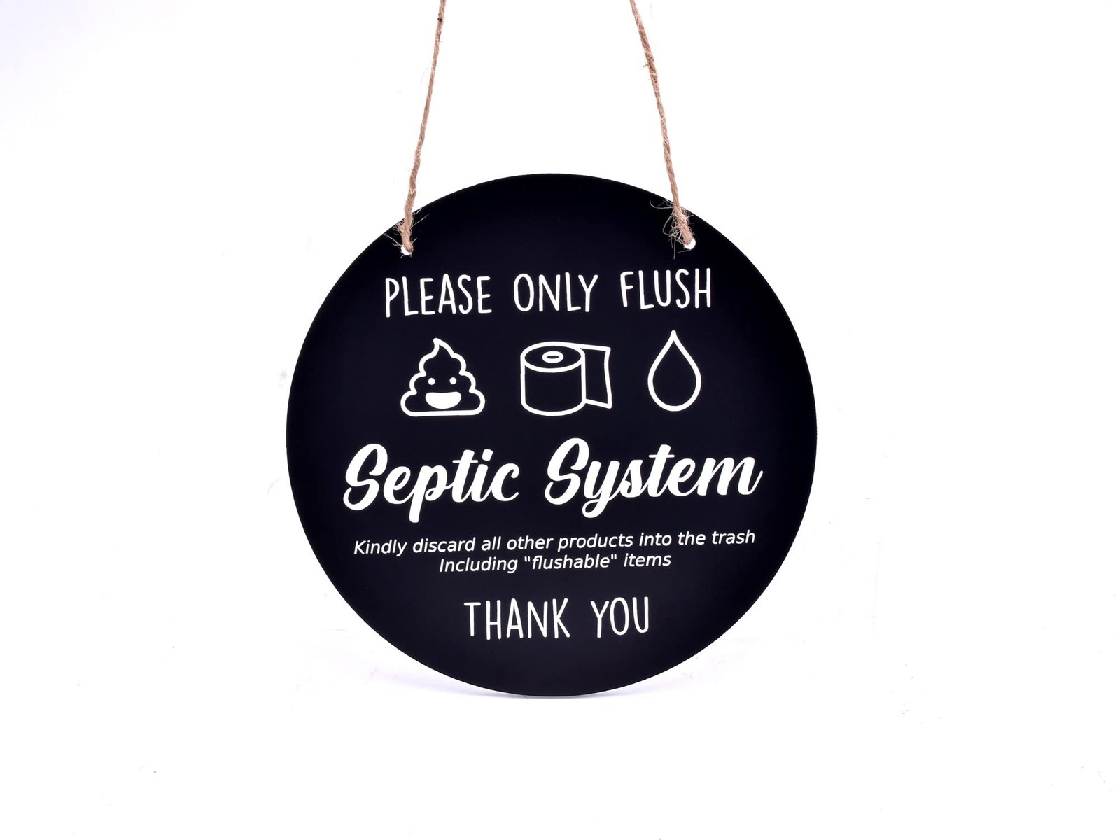 ⚫ Black Hanging Circular “Septic Tank” ACM Sign – Engraved Toilet/Bathroom Notic