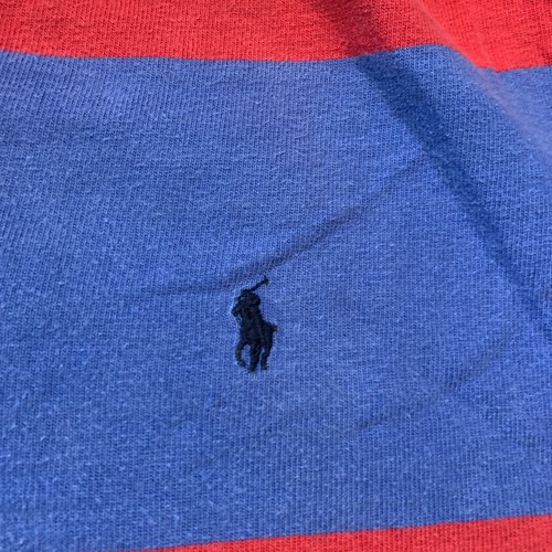 90er Kleidung Vintage Rugby Polo Ralph Lauren Hemd rot und blau gestreift Gr. XL USA - Bild 5 von 12