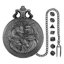 D&D Starter Dice Set Five Dragon Heads Design Watch Case Retro 7pc Metal Present