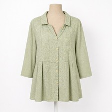 Top túnica LINO 100 % lino manga larga botones talla L verde costero Lagenlook boho
