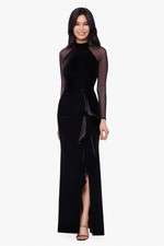 Betsy Adam Black Velvet Mesh Illusion Sleeve Gown Dress Size 12P 249