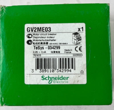 Schneider Electric GV2ME03 TeSys Motor Circuit Breaker 0.25-0.4A 3P 100kA NEW
