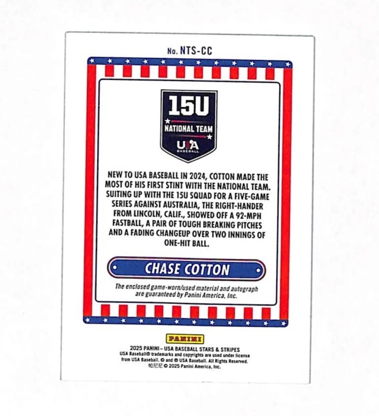 2025 Panini USA Stars & Stripes Chase Cotton 165/199 Auto Autograph Jersey Card - Image 2 of 2