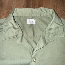 Vintage 50s 60s Penneys Shirt Loop Collar Atomic MCM Rockabilly Green Mens Large