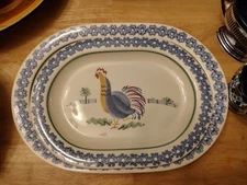Vintage Pfaltzgraff Serving Trays Set Of 2 One With Rooster One Farm Scene 