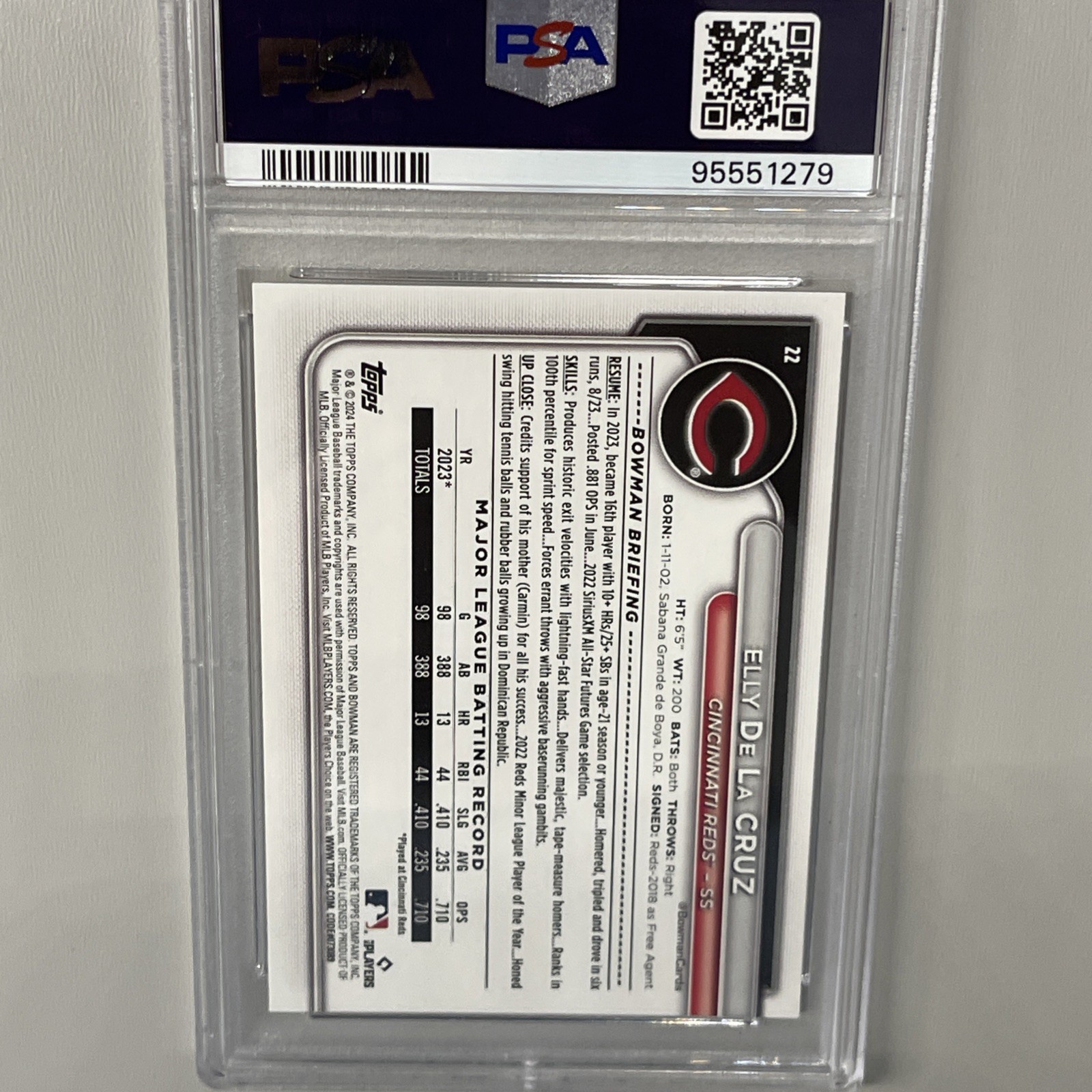 2024 BOWMAN #22 ELLY DE LA CRUZ PSA 10 CINCINNATI REDS ROOKIE RC view 7