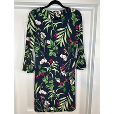 Tommy Hilfiger Navy Floral Bell Sleeve Sheath Dress Size 4 Tropical Botanical