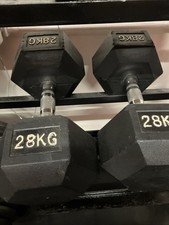 Pair Of 28kg Hex Dumbbells And It Chrome Handles