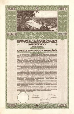 Budapest Szekesfovaros - 1,000 Korona Bond - Foreign Bonds