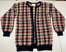 vtg Pendleton Country Sophisticates Chunky Knit Wool Cardigan Sweater M Red Blue
