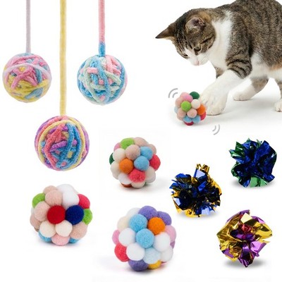 9 Pack Cat Toy Balls for Indoor Cats, Pom Fuzzy Multiple Colors