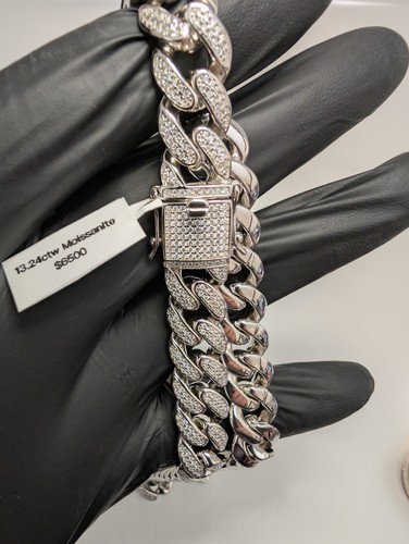 Solid 925 Sterling Silver Iced Out Moissanite 18in 13mm Miami Cuban Necklace - Picture 2 of 5
