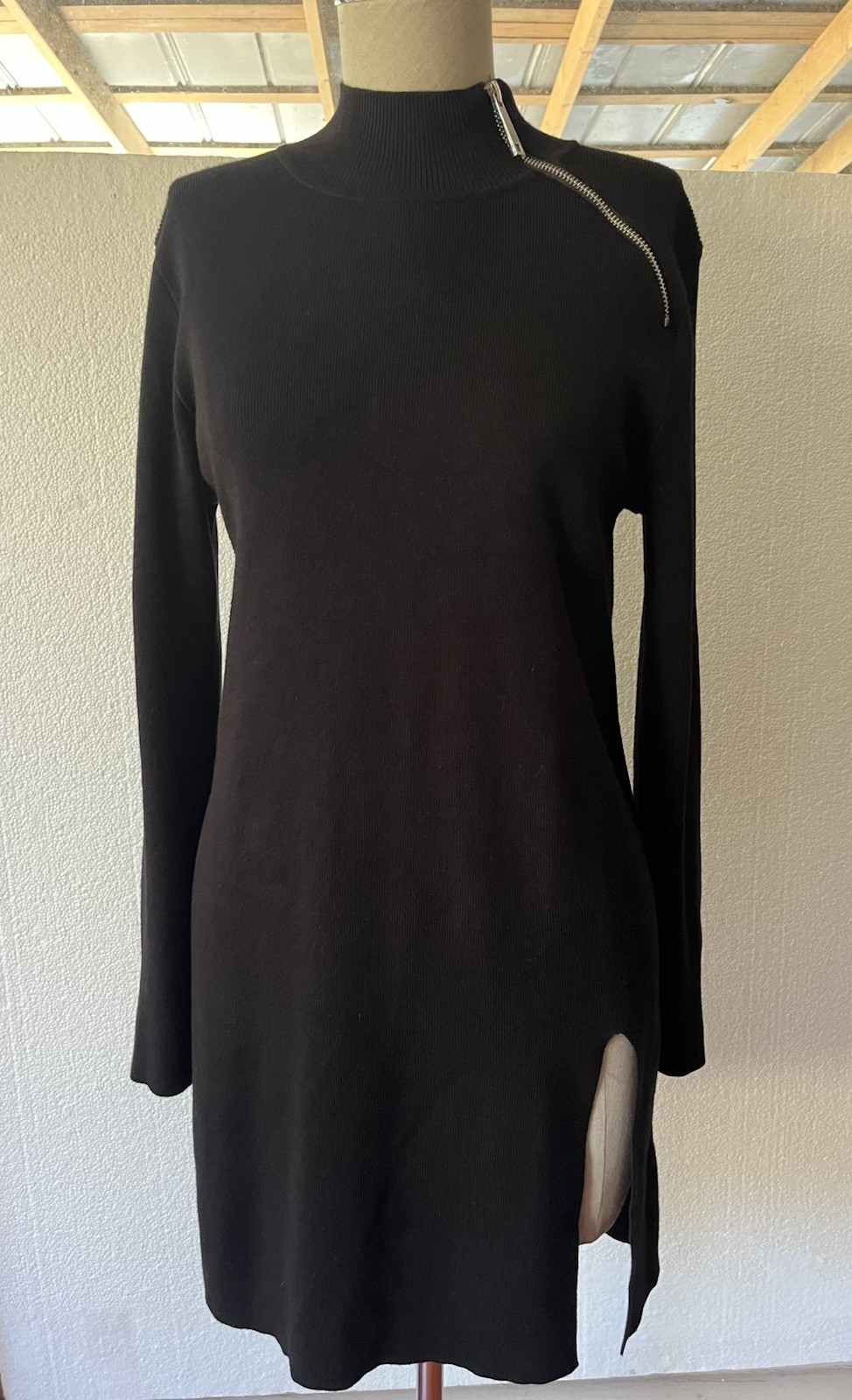 Cable & Gauge Sweater Dress Women’s Size Large Black Dress With Zipper Neck