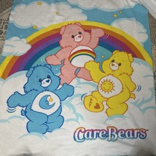 VTG CARE BEARS 2003 Fleece Blanket Bed Time Wish and Funshine Bear 55x50 Rainbow