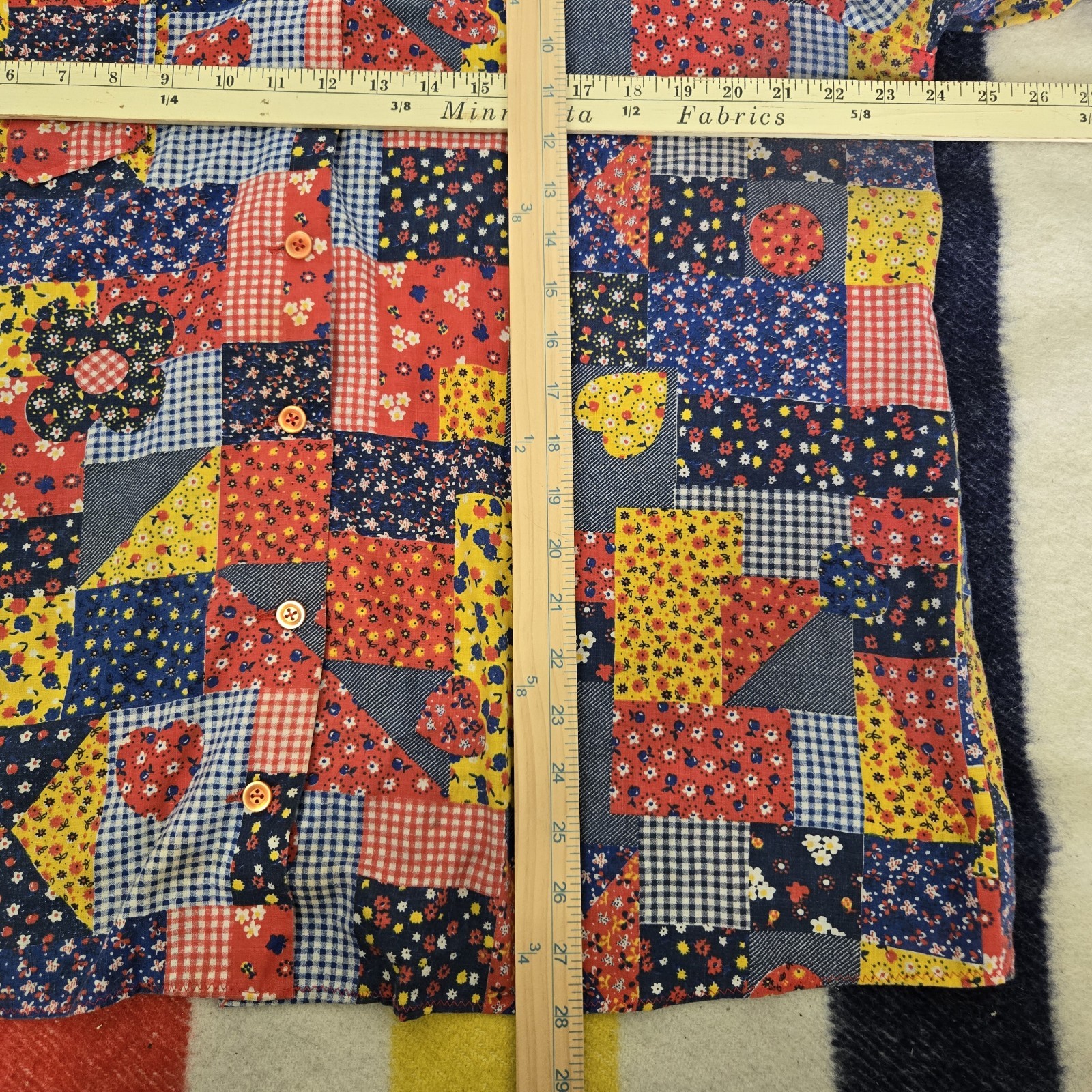 Vintage 70's Button Patchwork Print Dagger Collar… - image 5