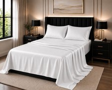 Bamboo Fibre Bed Sheet Set Deep Pocket Cooling Soft Wrinkle Free Queen white