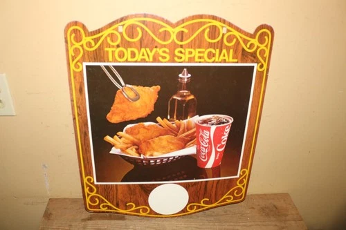 Vintage c.1970 Coca Cola Today's Special Fish & Chips 2 Sided 22" Sign