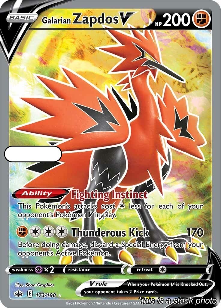 Holofoil - Galarian Zapdos V (Full Art) - 173/198 - SWSH06: Chilling Reign - NM