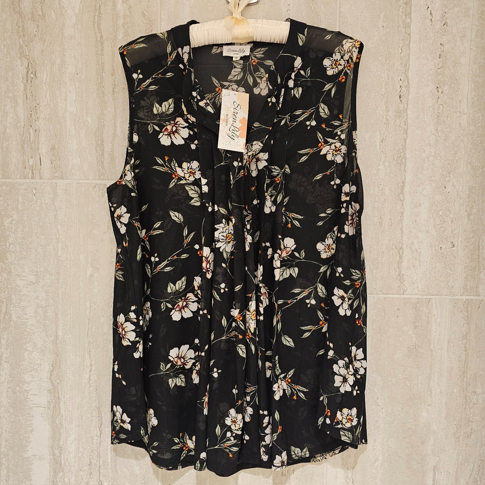 Siren Lily Womens Sleeveless Blouse Black Floral Chiffon Plus Size 3X NWT