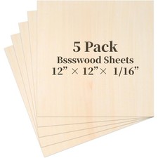 5 Pack 1/16 Inch Balsa Wood Sheets 12x12 Unfinished Plywood Boards for Laser