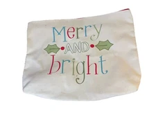 Thirty One Large Zipper Pouch Merry And Bright Christmas New 100% Cotton