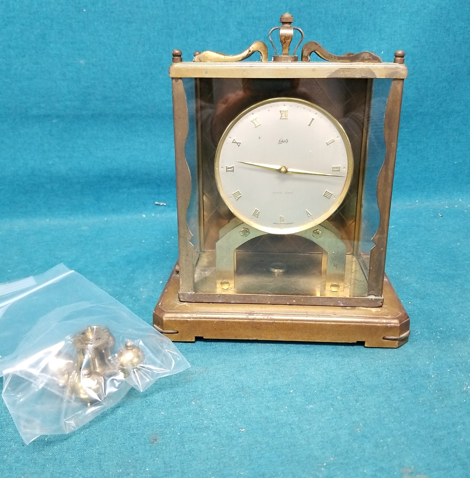 VTG Solid Brass Aug Schatz 1000 Day Torsion Pendulum Clock Germany
