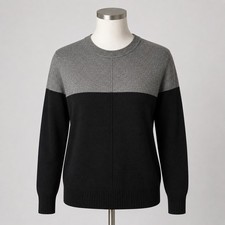 Vince Camuto Color Blocked Sweater Womens M Black Gray Cozy Stretch Long Sleeves