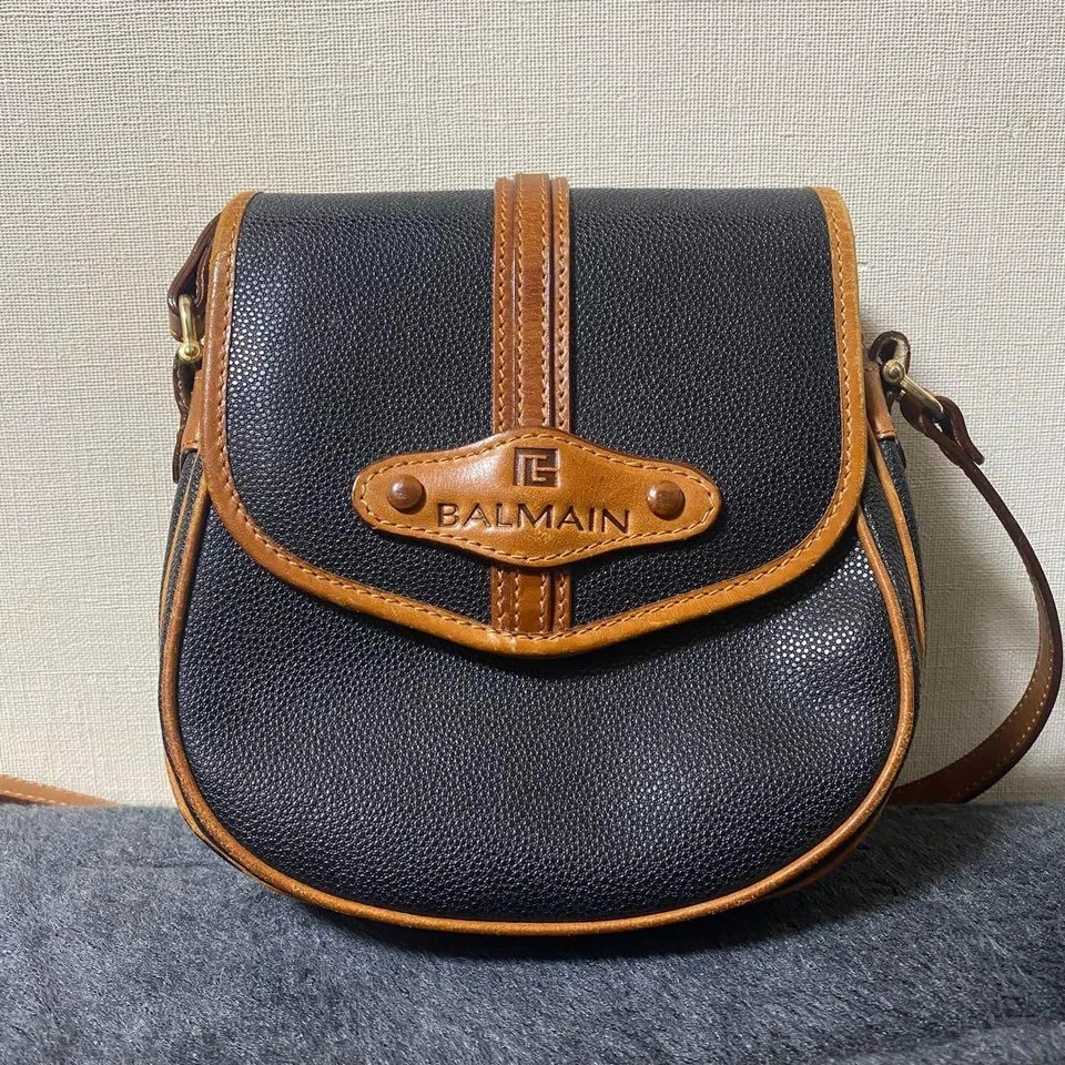 Pierre Balmain Mini Bolso de Hombro Cartera Cuero Negro Marrón Usado Raro De Japón Foto 2 de 4