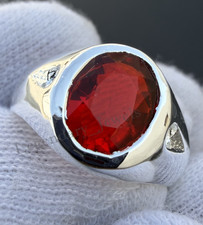 Solid 925 Sterling Silver with Red Garnet Gemstone Wedding Ring for Men's