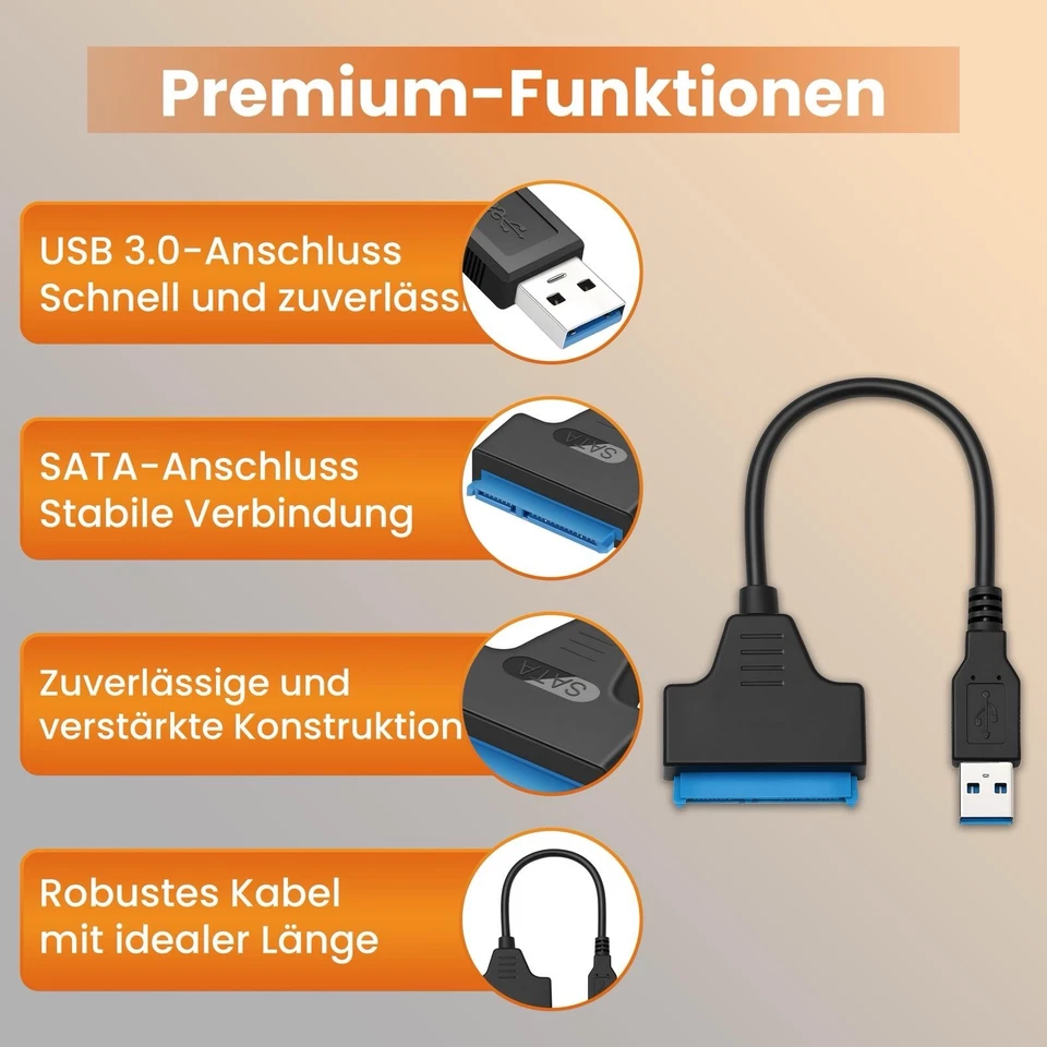 USB 3.0 zu SATA Kabel Adapter UASP Support für bis zu 2,5" HDD & SSD Festplatten - Bild 4 von 4