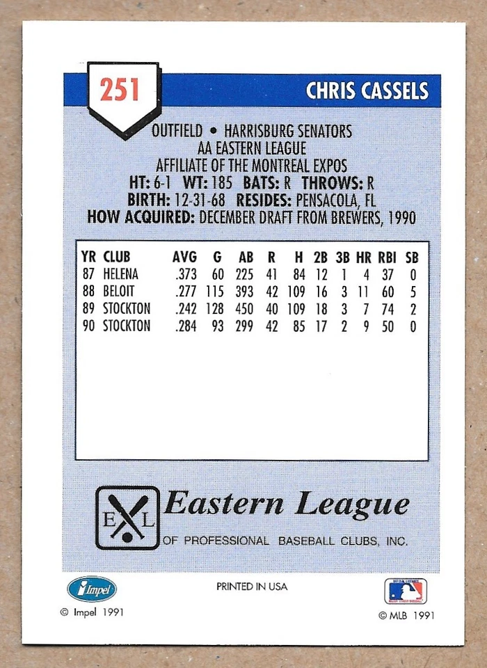 1991 Line Drive AA #251 Chris Cassels Harrisburg Senators - Image 2 of 2