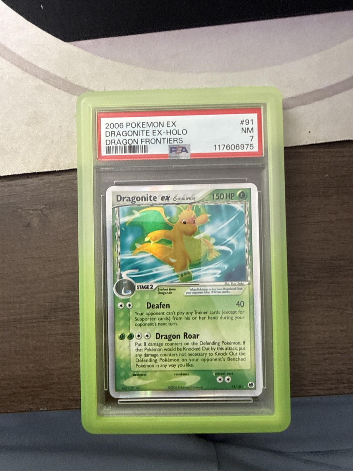 2006 POKEMON EX DRAGON FRONTIERS #91 DRAGONITE EX-HOLO PSA 7