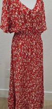 Anthropologie kindred maxi dress womens 2x ditsy boho smocked prairie red floral