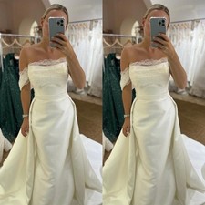 Mermaid Wedding Dress Off Shoulder Lace Satin With Detachable Train Bridal Gowns