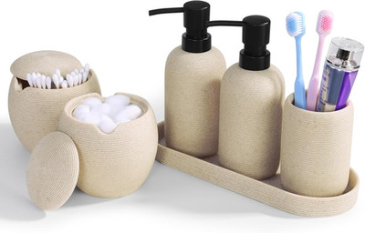 6-Piece Bathroom Accessories Set - Resin Bathroom Set, Lotion Dispenser, Tumbler