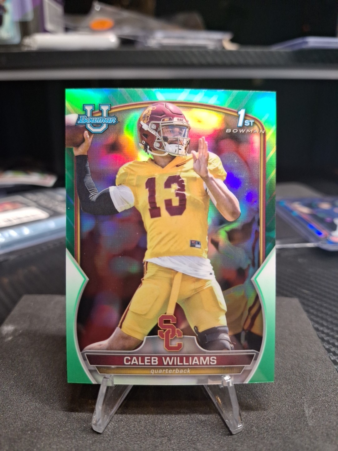 Caleb Williams Green Refractor #/99 1st #50 -2022 Bowman University Chrome