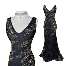 Vintage Black Beaded Lace Evening Gown Gothic Prom Gown