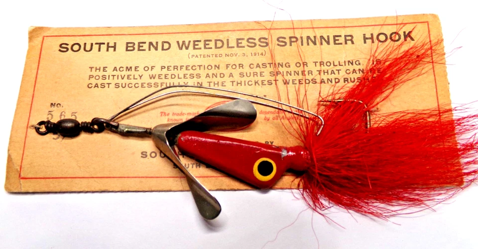 Pat 1914 SOUTH BEND WEEDLESS SPINNER HOOK #565 no cartão original NOVO ANTIGO S TOCK - Imagem 3 de 4