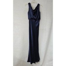 Jenny Yoo Collection Navy Blue Satin Cowl Neck Maxi Dress Gown Womens 4 Formal