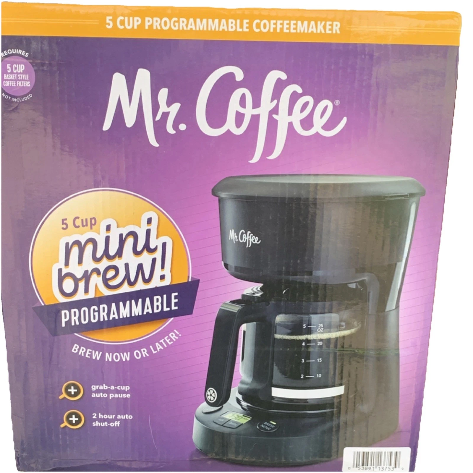 Mr. Coffee 5 Cup Programmable Filter Coffee Maker Black Auto Pause Digital