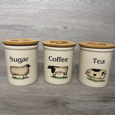 Kleeblatt Bauernhof Tiere Tee Kaffee Zucker Kanister Set TG Grün Vintage 3er Set