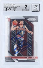 Autographed Trae Young Hawks Basketball Slabbed Rookie Card Item#14410782 COA. rookie card picture