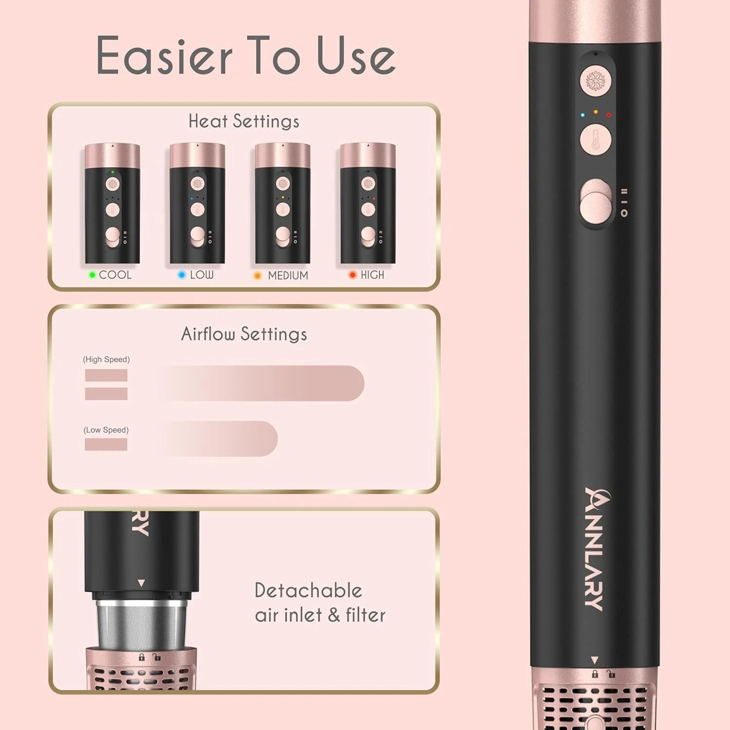 AnnLary 5 in 1 High-Speed Hot Air Style Professional Frizz Free Hair Dryer Brush