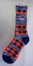Denver Broncos Men's Socks Large Size 10 to 13 Double Plaid